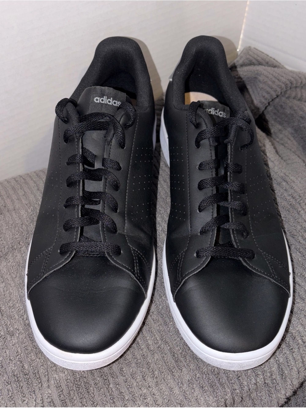 Adidas Cloudfoam Comfort Mens US 13 Shoes Black White Leather Sneaker